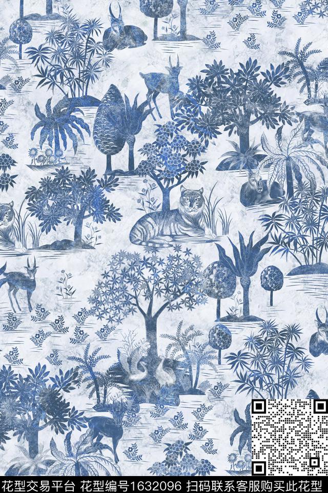 动物老虎朱伊纹数码印花华亿平台下载（图片编号: 1632096） - 瓦栏（Walan）