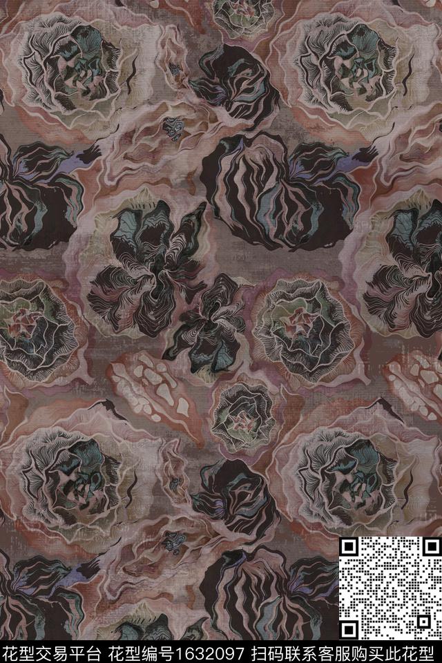 抽象香云纱中老年数码印花华亿平台下载（图片编号: 1632097） - 瓦栏（Walan）