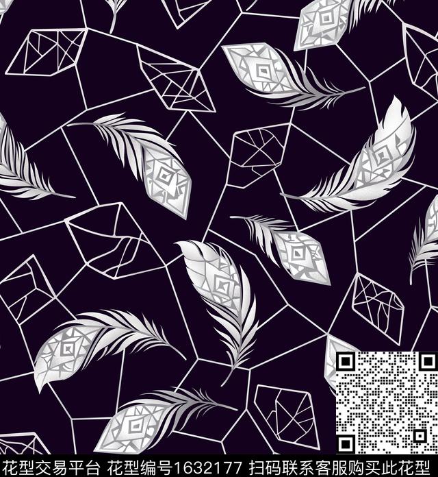 几何羽毛男装数码印花华亿平台下载（图片编号: 1632177） - 瓦栏（Walan）