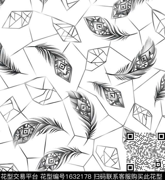 几何男装黑白华亿平台男装传统印花华亿平台下载（图片编号: 1632178） - 瓦栏（Walan）