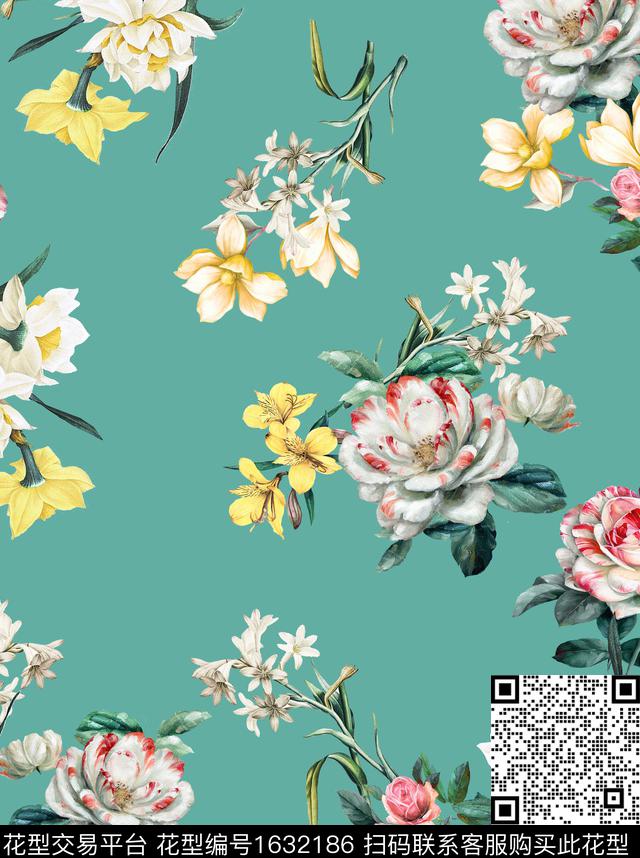 水彩花卉花卉清爽底花卉数码印花华亿平台下载（图片编号: 1632186） - 瓦栏（Walan）