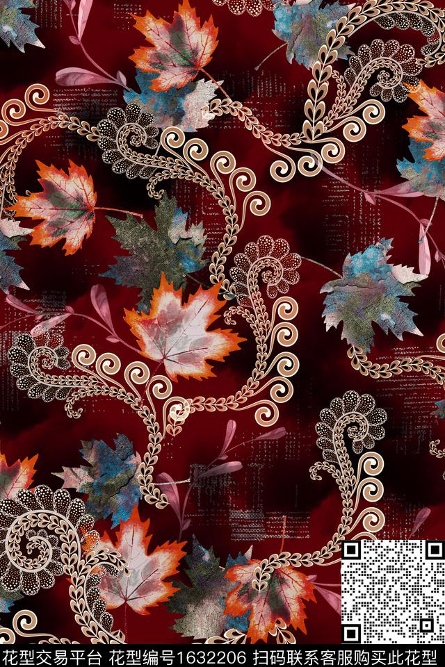 民族风枫叶中老年数码印花华亿平台下载（图片编号: 1632206） - 瓦栏（Walan）