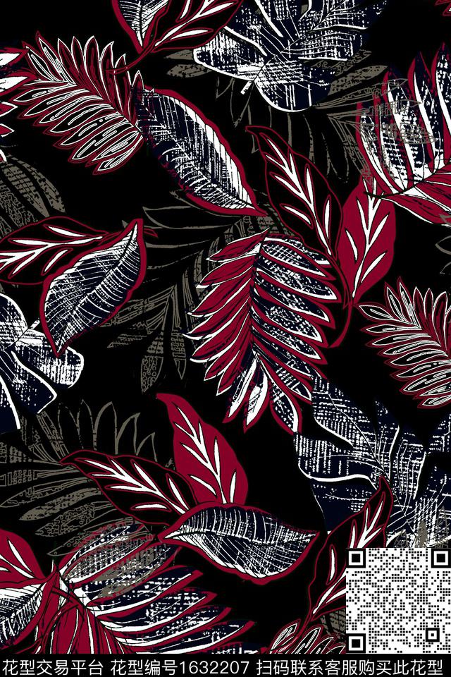 绿植树叶中老年热带华亿平台数码印花华亿平台下载（图片编号: 1632207） - 瓦栏（Walan）