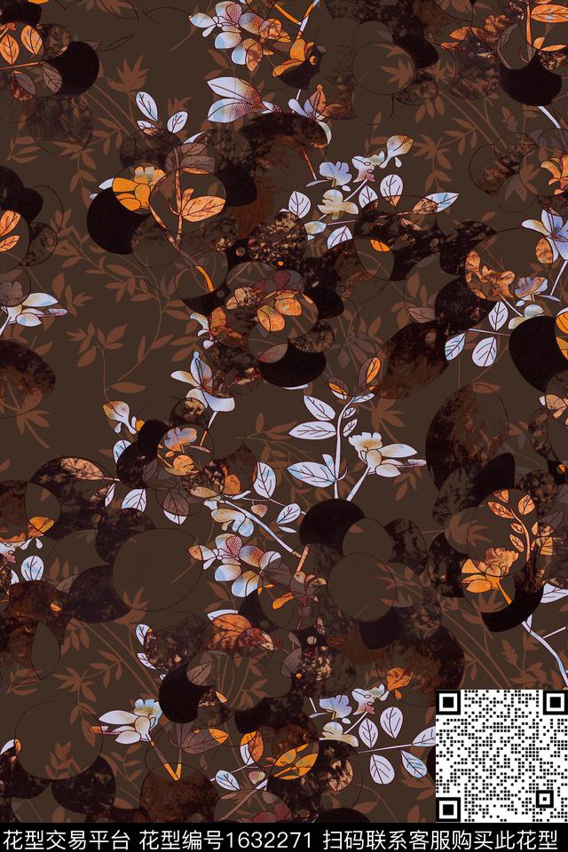 花卉中老年几何数码印花华亿平台下载（图片编号: 1632271） - 瓦栏（Walan）