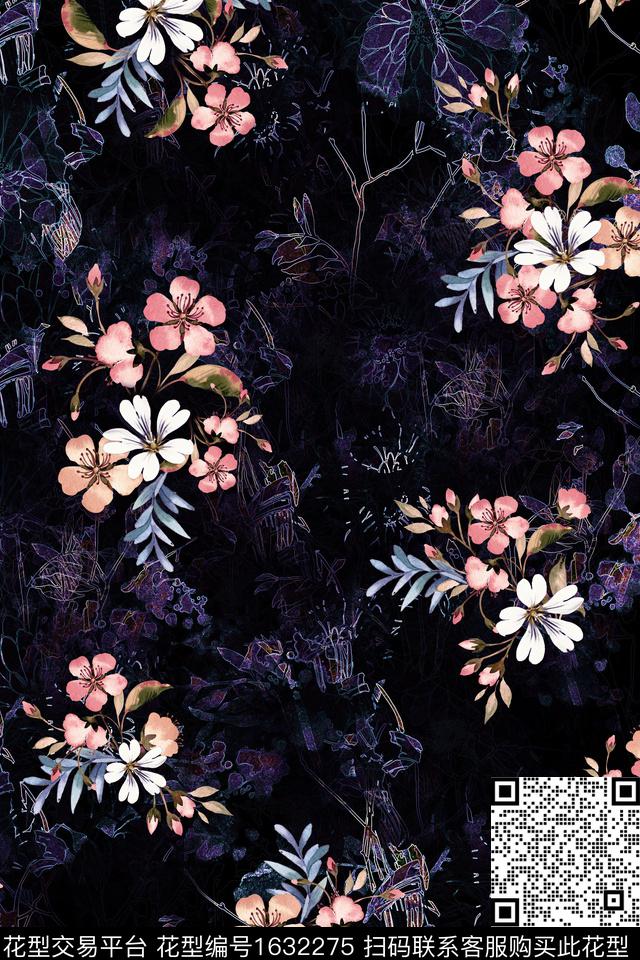 花卉水彩花卉抽象底纹数码印花华亿平台下载（图片编号: 1632275） - 瓦栏（Walan）
