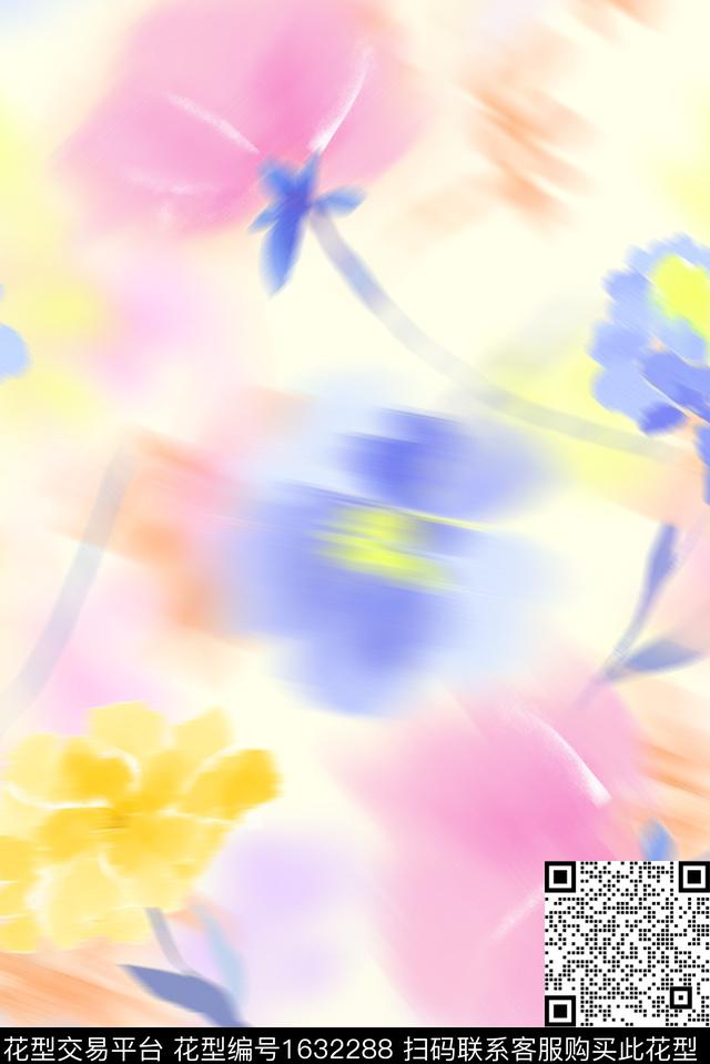 花卉抽象花卉时尚传统印花华亿平台下载（图片编号: 1632288） - 瓦栏（Walan）