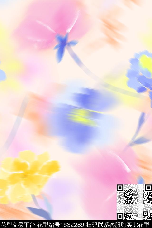 花卉抽象花卉模糊花卉数码印花华亿平台下载（图片编号: 1632289） - 瓦栏（Walan）