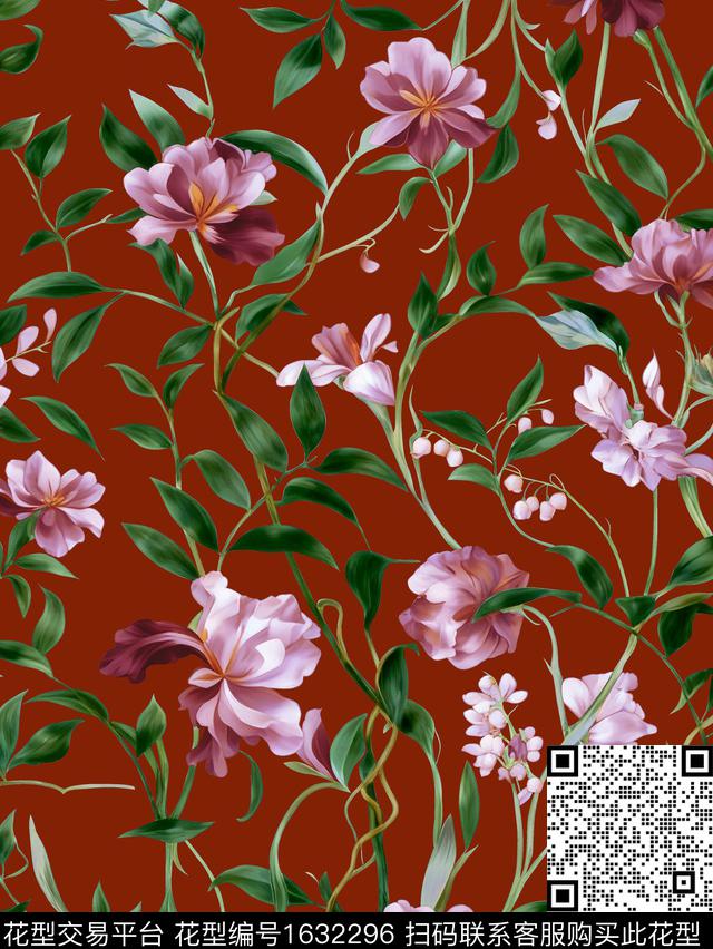 年轻女装抽象花卉绿植树叶数码印花华亿平台下载（图片编号: 1632296） - 瓦栏（Walan）