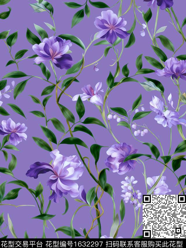 年轻女装抽象花卉绿植树叶数码印花华亿平台下载（图片编号: 1632297） - 瓦栏（Walan）