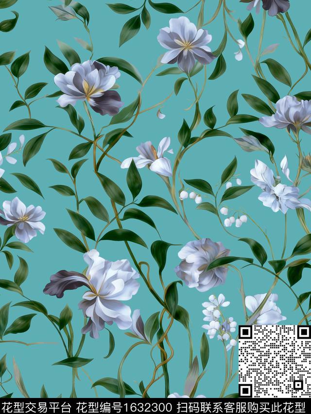 水彩花卉花卉绿植树叶数码印花华亿平台下载（图片编号: 1632300） - 瓦栏（Walan）