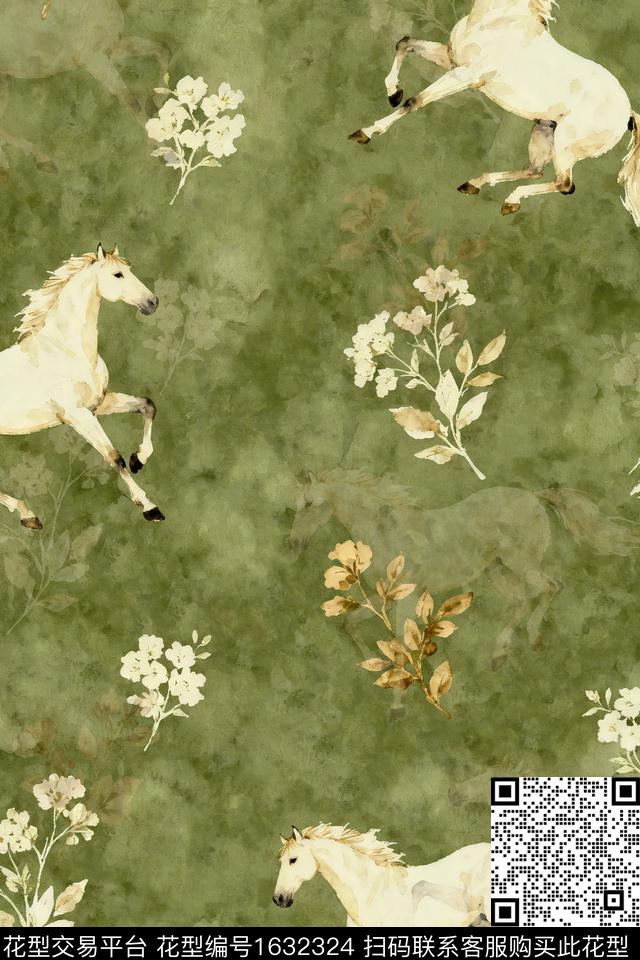 花卉水彩马数码印花华亿平台下载（图片编号: 1632324） - 瓦栏（Walan）