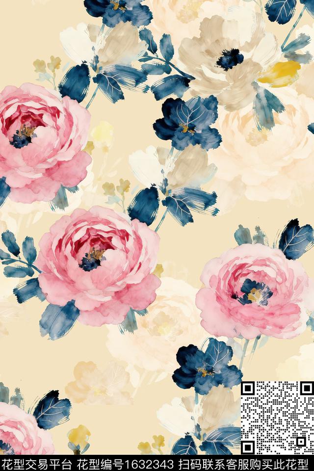 花卉水彩花卉影花数码印花华亿平台下载（图片编号: 1632343） - 瓦栏（Walan）