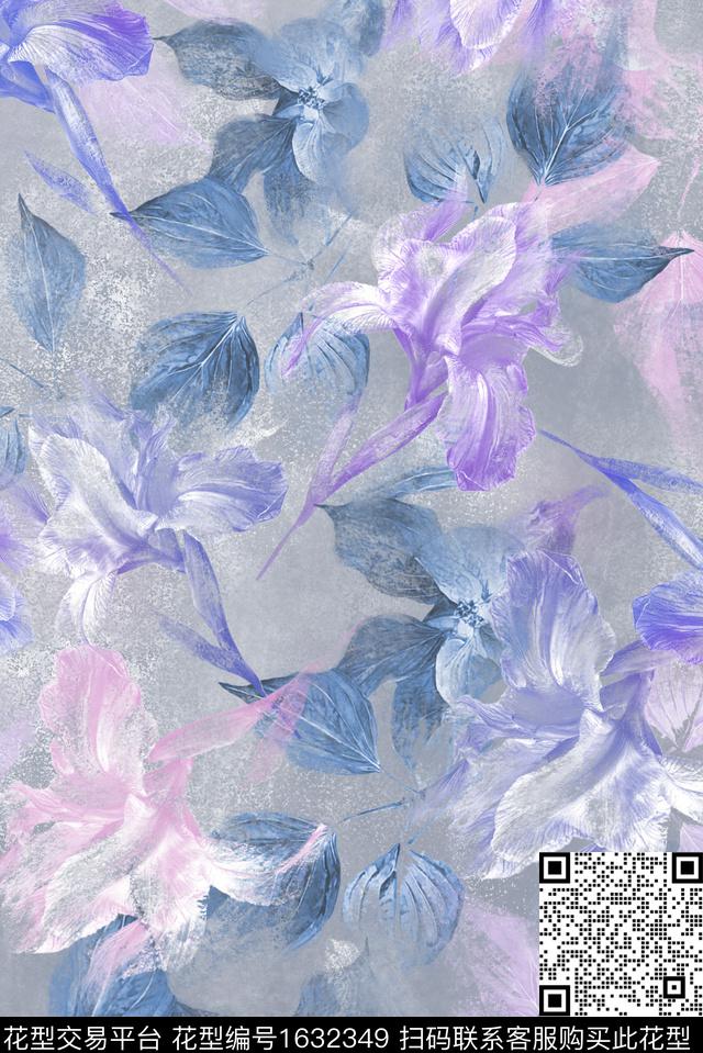 花卉鸢尾水彩花卉数码印花华亿平台下载（图片编号: 1632349） - 瓦栏（Walan）