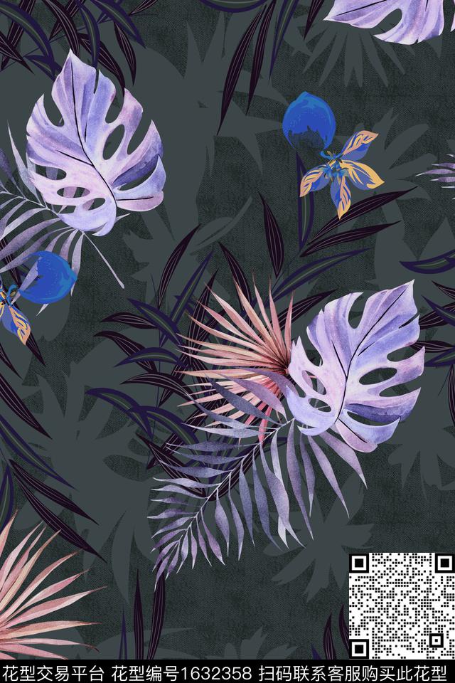 中老年热带华亿平台绿植树叶数码印花华亿平台下载（图片编号: 1632358） - 瓦栏（Walan）