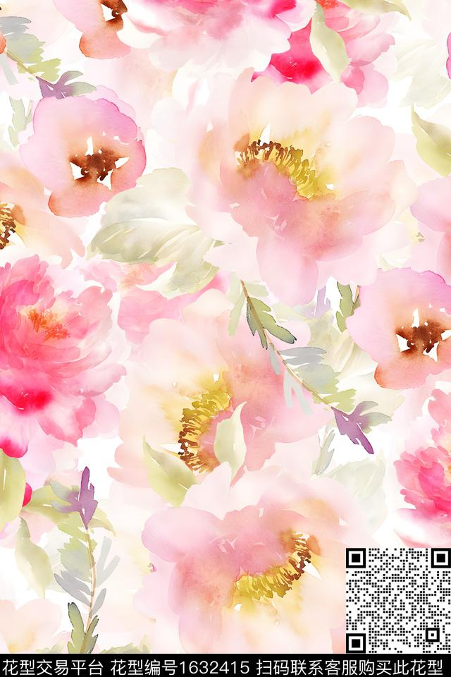 水彩花卉抽象花卉花卉数码印花华亿平台下载（图片编号: 1632415） - 瓦栏（Walan）