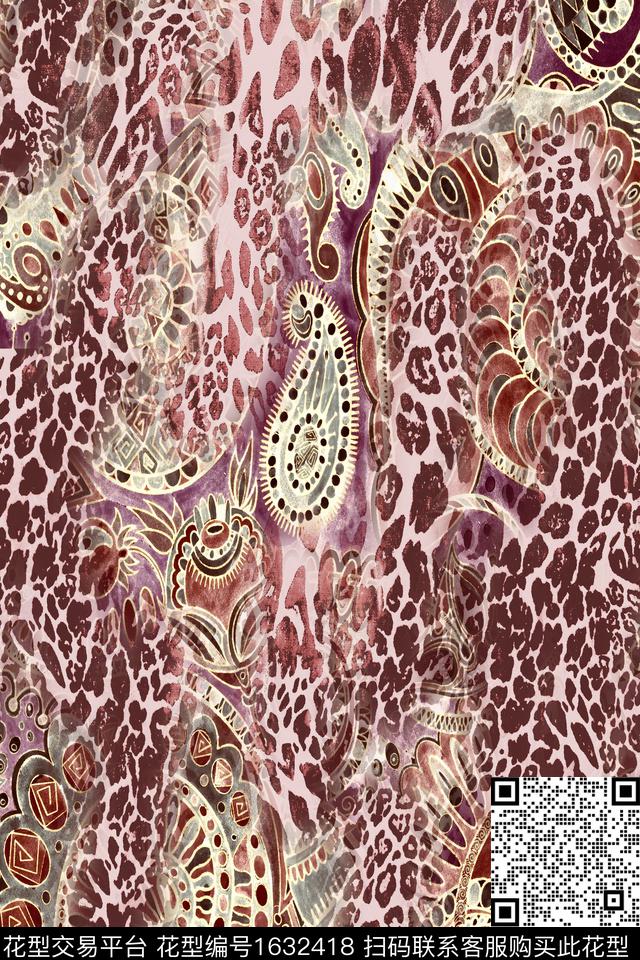 豹纹动物纹佩斯利数码印花华亿平台下载（图片编号: 1632418） - 瓦栏（Walan）