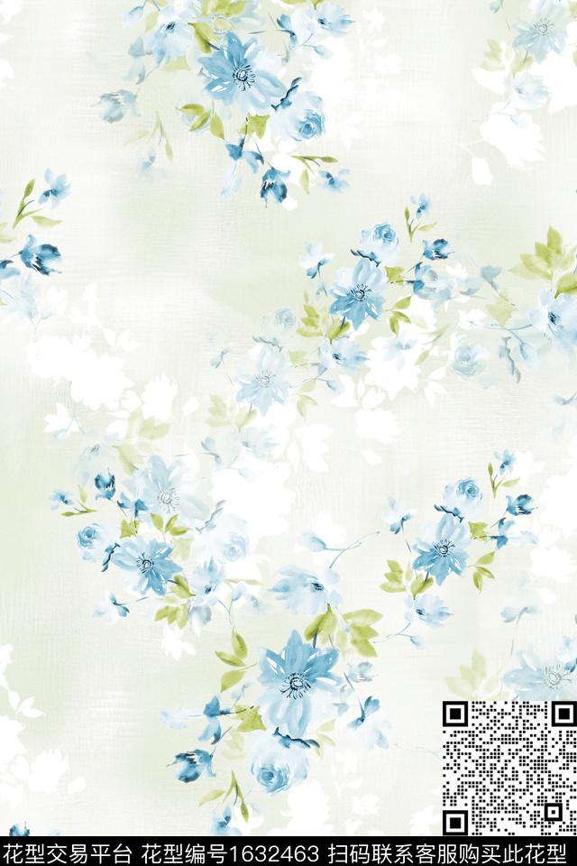 小清新水彩花卉花卉数码印花华亿平台下载（图片编号: 1632463） - 瓦栏（Walan）