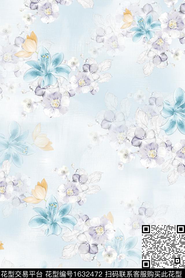 小清新水彩花卉花卉数码印花华亿平台下载（图片编号: 1632472） - 瓦栏（Walan）
