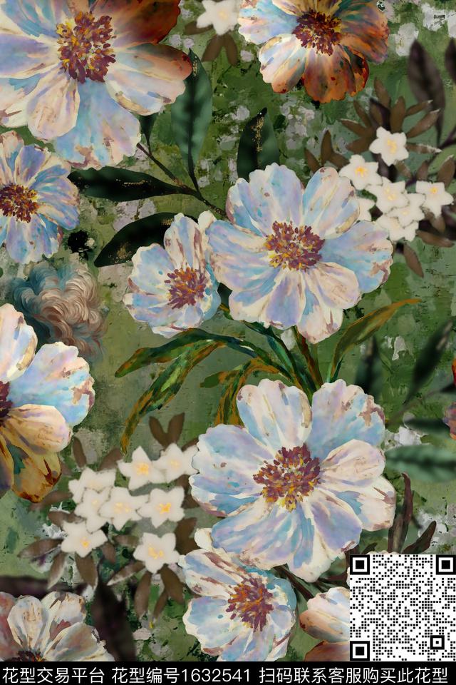 花卉油画华亿平台抽象底纹数码印花华亿平台下载（图片编号: 1632541） - 瓦栏（Walan）