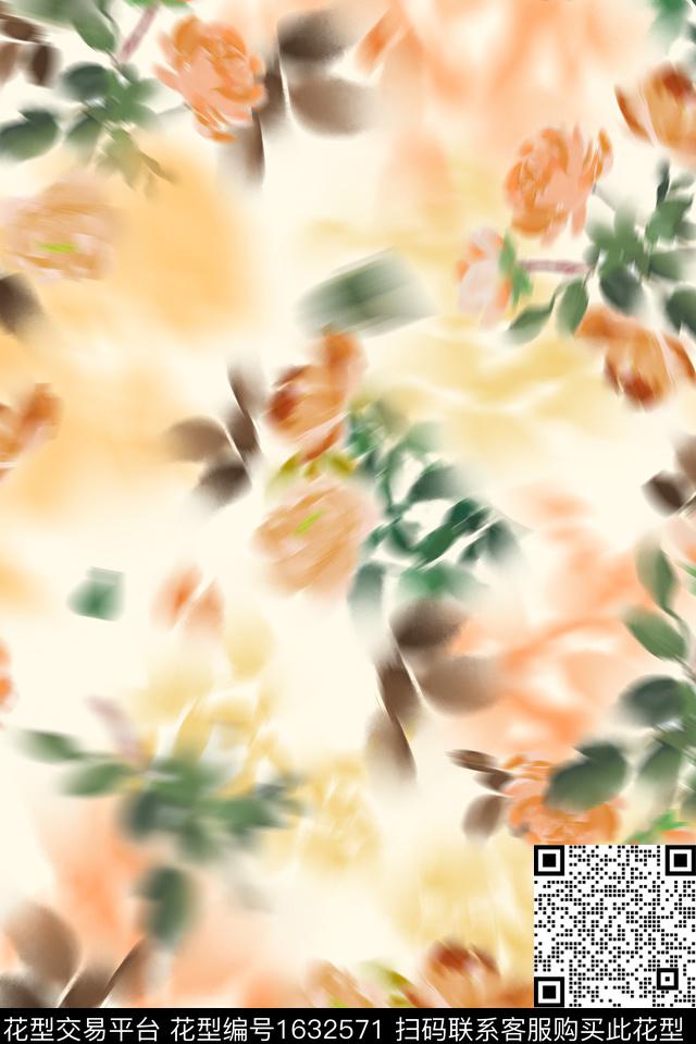 花卉春夏华亿平台模糊花卉传统印花华亿平台下载（图片编号: 1632571） - 瓦栏（Walan）