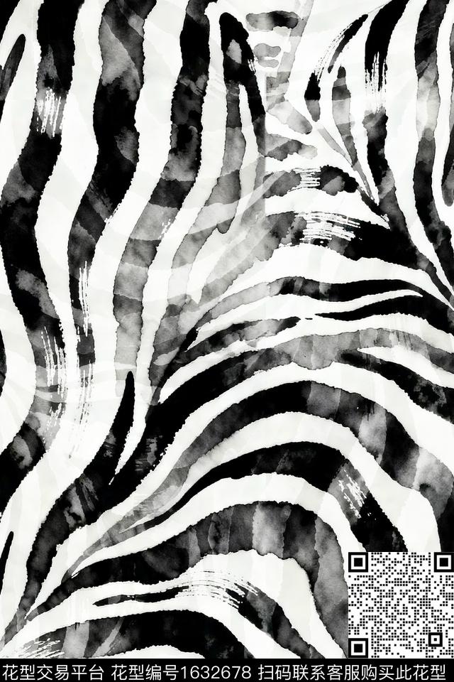 水墨风斑马纹动物纹数码印花华亿平台下载（图片编号: 1632678） - 瓦栏（Walan）