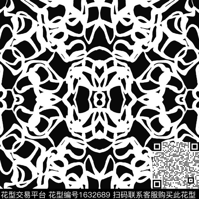 黑白对称抽象传统印花华亿平台下载（图片编号: 1632689） - 瓦栏（Walan）