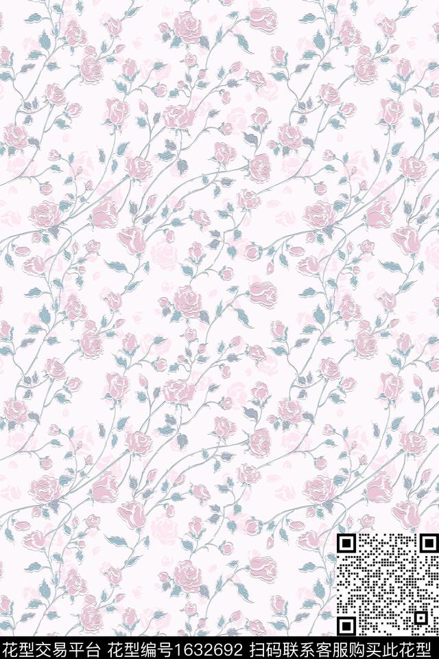 小清新花卉玫瑰花数码印花华亿平台下载（图片编号: 1632692） - 瓦栏（Walan）
