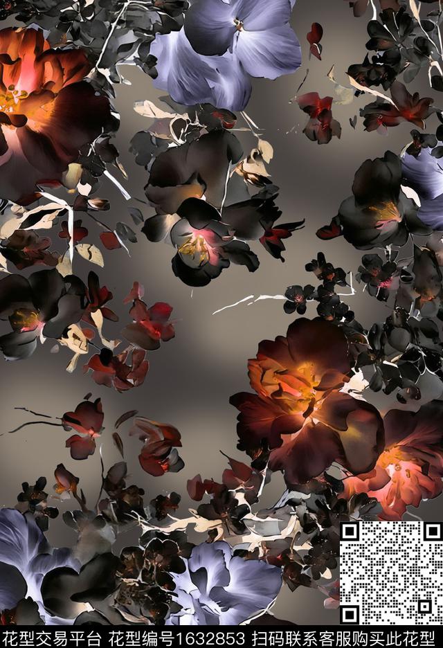 花卉复色迷幻数码印花华亿平台下载（图片编号: 1632853） - 瓦栏（Walan）