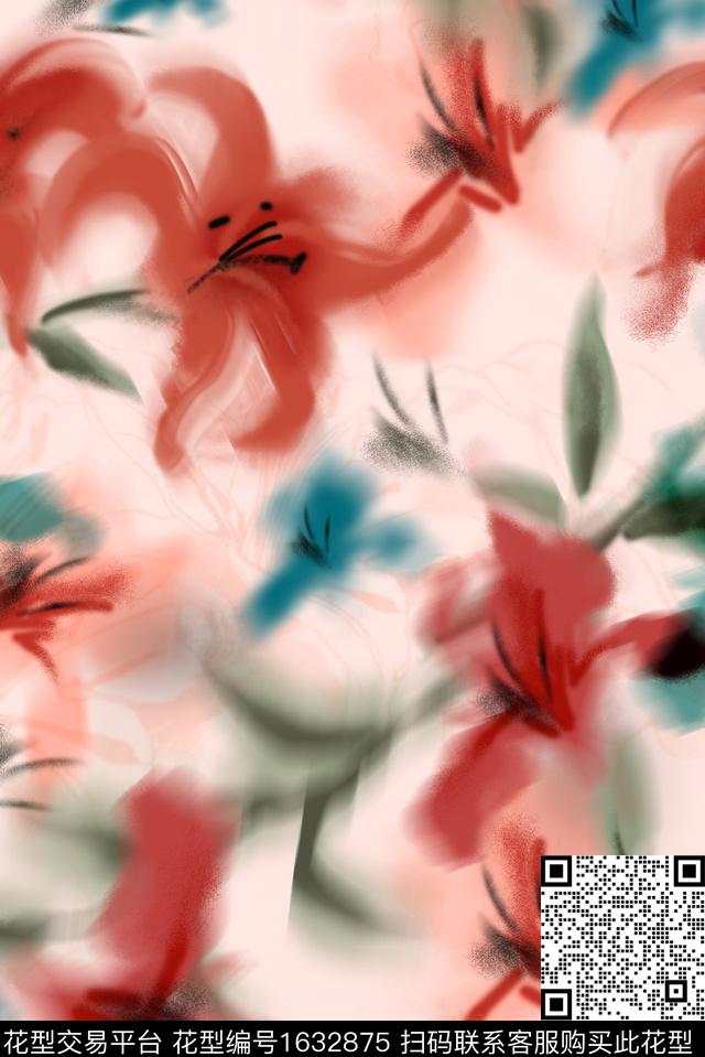 花卉水彩花卉朦胧花卉数码印花华亿平台下载（图片编号: 1632875） - 瓦栏（Walan）