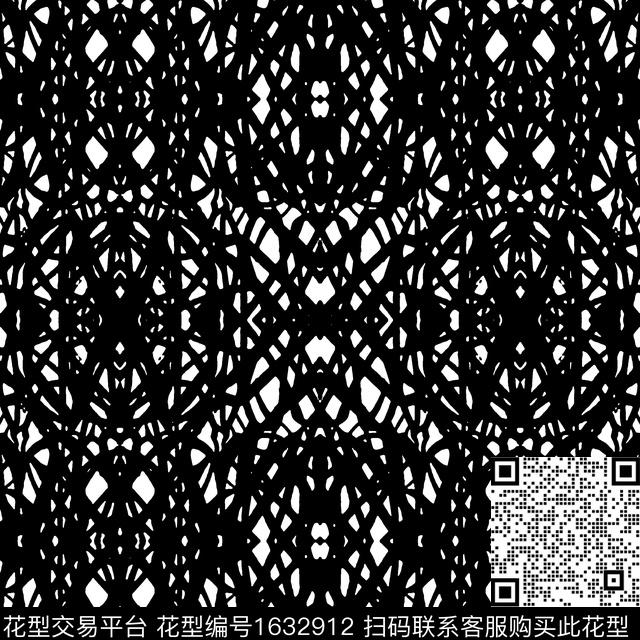 黑白抽象对称传统印花华亿平台下载（图片编号: 1632912） - 瓦栏（Walan）