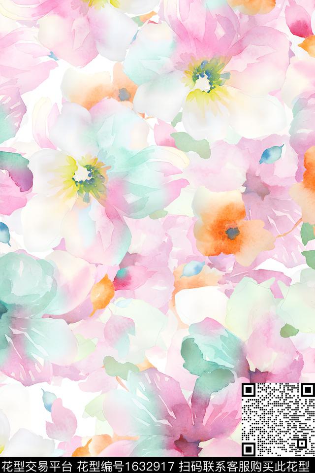 花卉水彩花卉手绘花卉数码印花华亿平台下载（图片编号: 1632917） - 瓦栏（Walan）