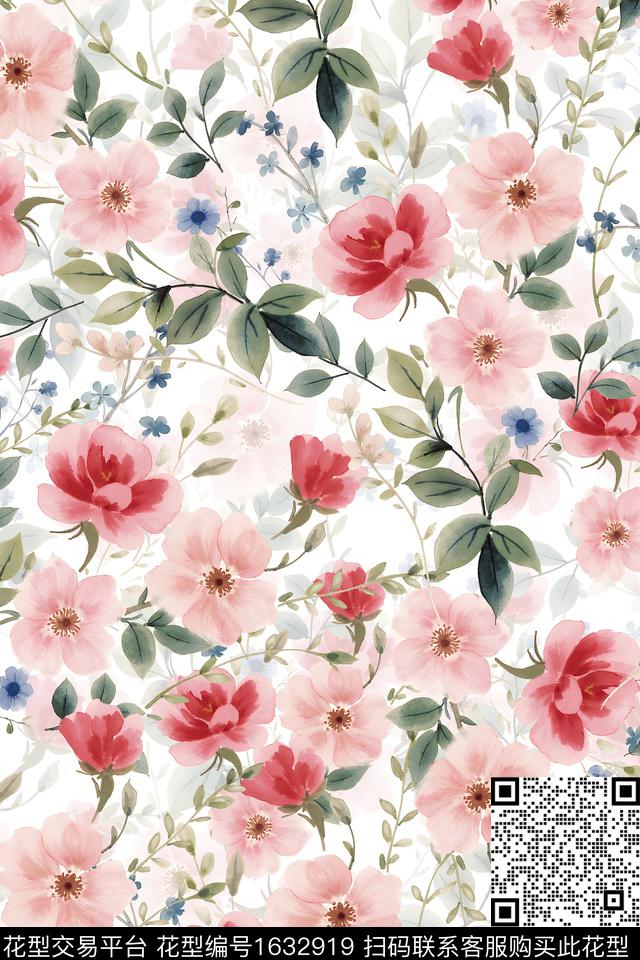 花卉水彩花卉影花数码印花华亿平台下载（图片编号: 1632919） - 瓦栏（Walan）