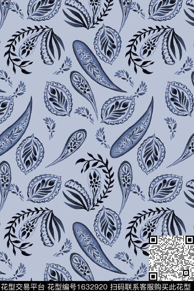 水彩民族风佩斯利数码印花华亿平台下载（图片编号: 1632920） - 瓦栏（Walan）