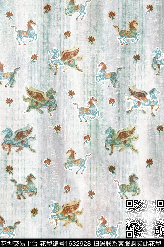 马剪纸中国风数码印花华亿平台下载（图片编号: 1632928） - 瓦栏（Walan）