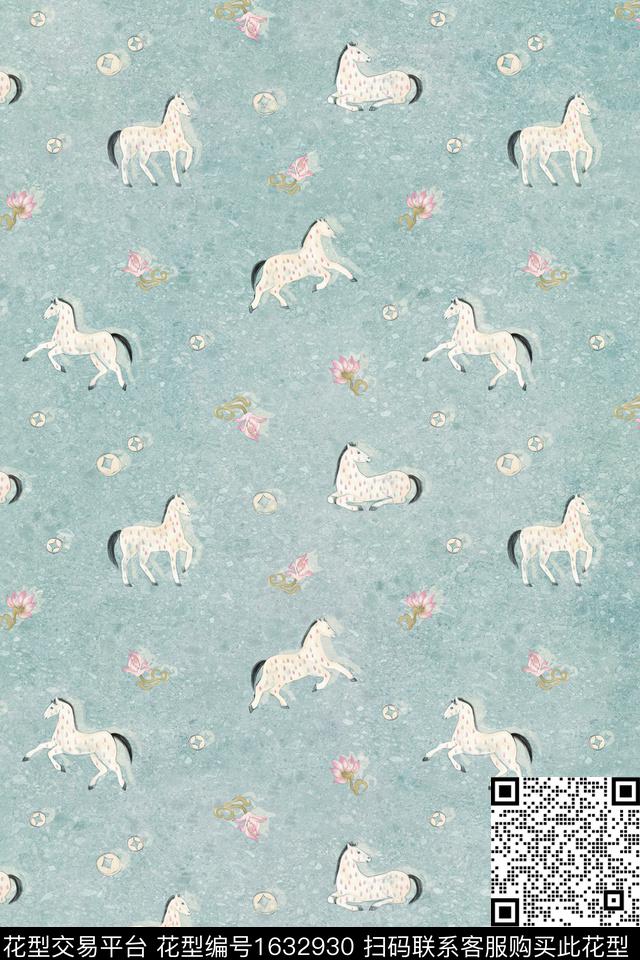 马中国风花卉数码印花华亿平台下载（图片编号: 1632930） - 瓦栏（Walan）