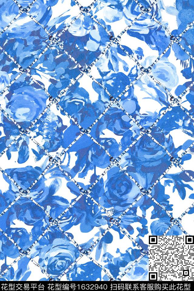 花卉格子水彩花卉数码印花华亿平台下载（图片编号: 1632940） - 瓦栏（Walan）
