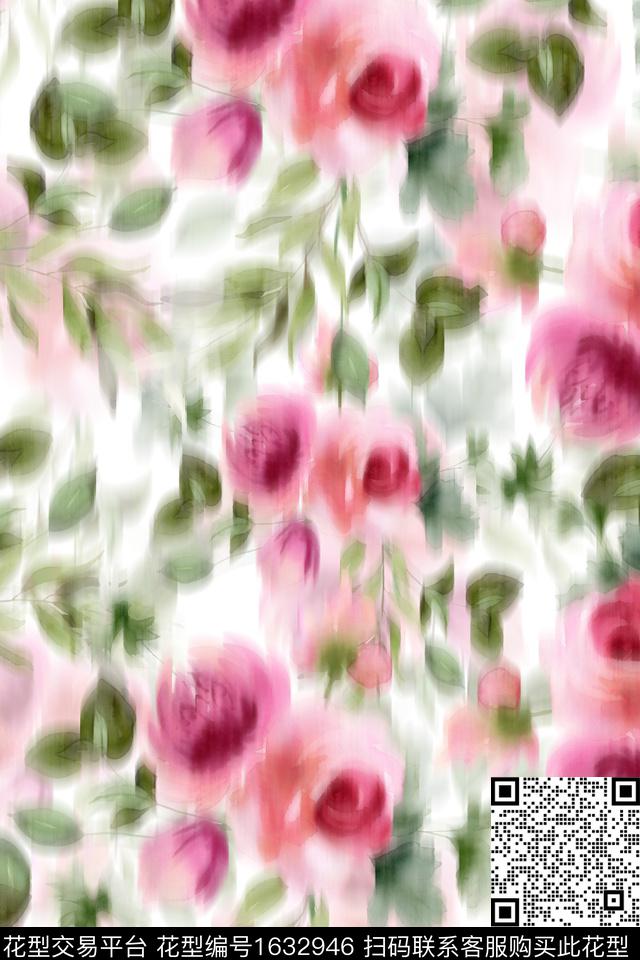 花卉模糊花卉数码印花华亿平台下载（图片编号: 1632946） - 瓦栏（Walan）