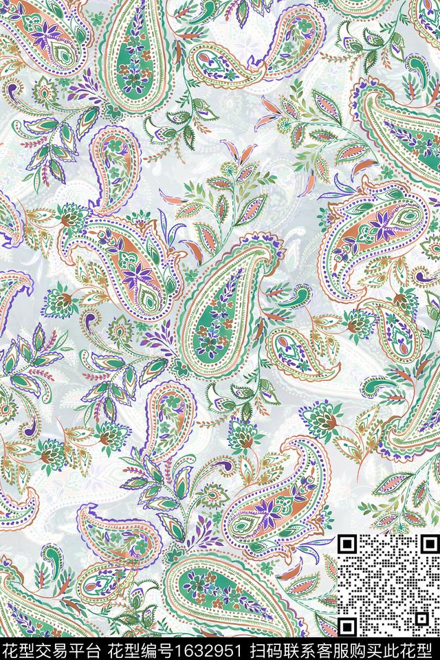 民族风腰果花佩斯利数码印花华亿平台下载（图片编号: 1632951） - 瓦栏（Walan）