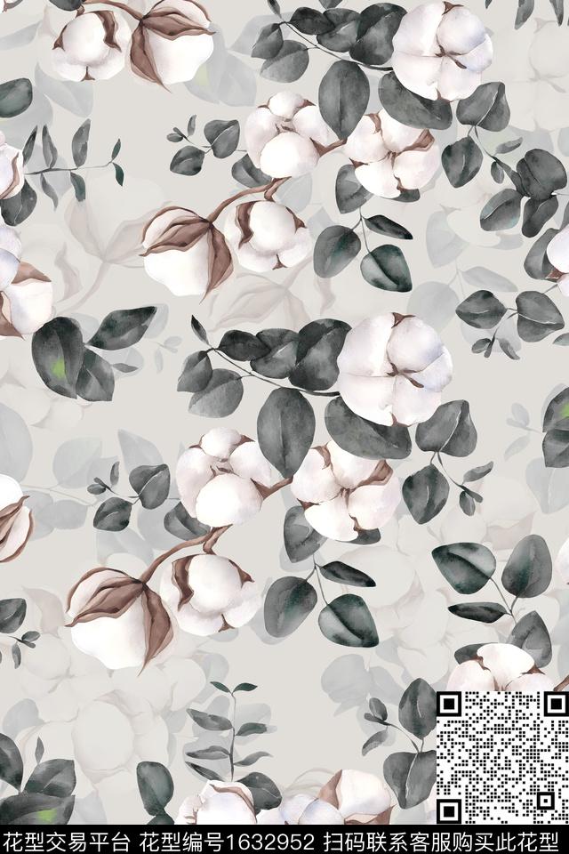 花卉水彩花卉棉花数码印花华亿平台下载（图片编号: 1632952） - 瓦栏（Walan）