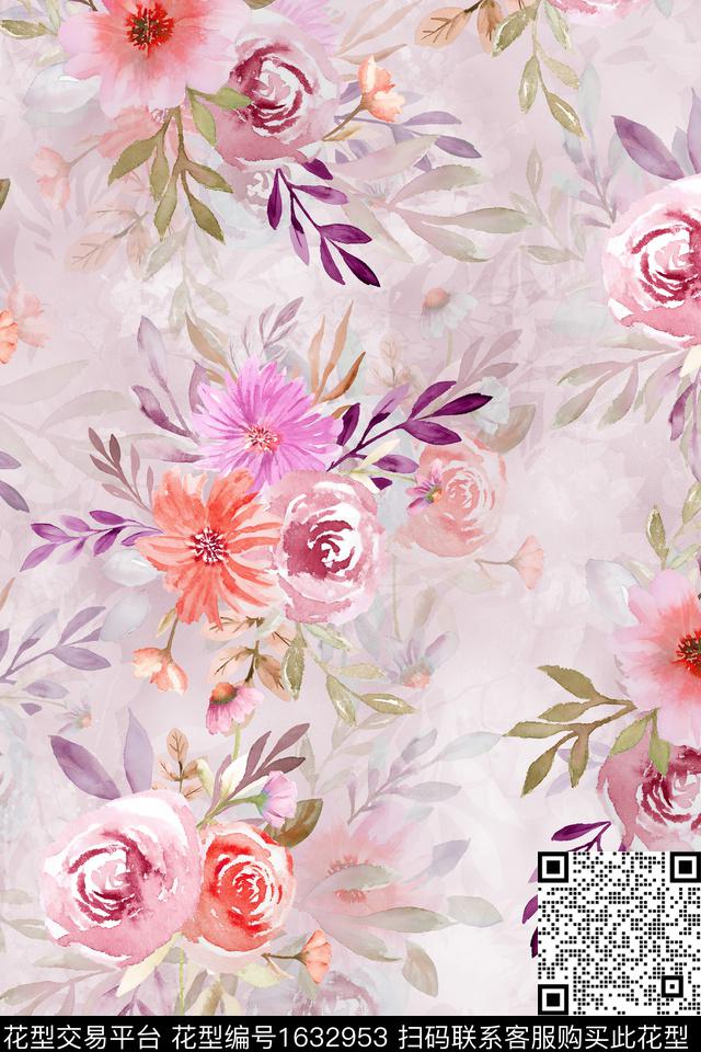 花卉水彩花卉影花数码印花华亿平台下载（图片编号: 1632953） - 瓦栏（Walan）