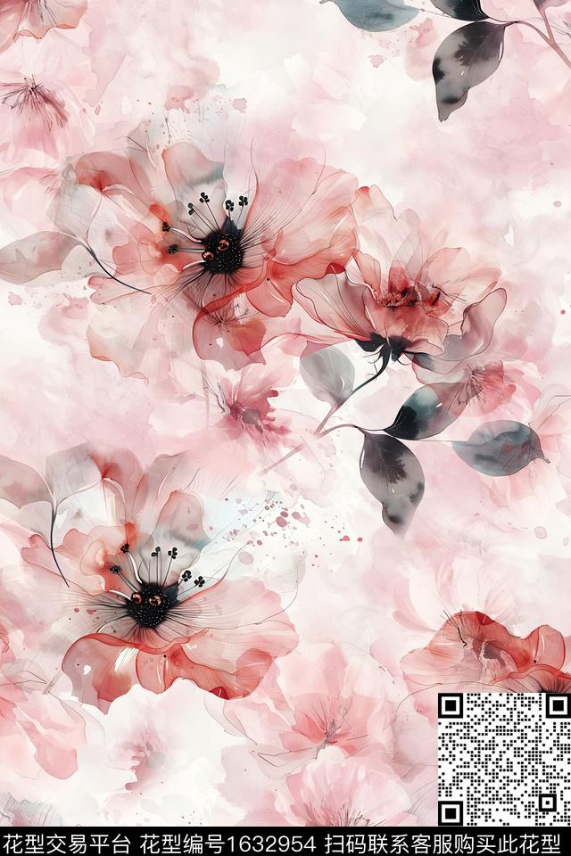 花卉水彩花卉大花数码印花华亿平台下载（图片编号: 1632954） - 瓦栏（Walan）