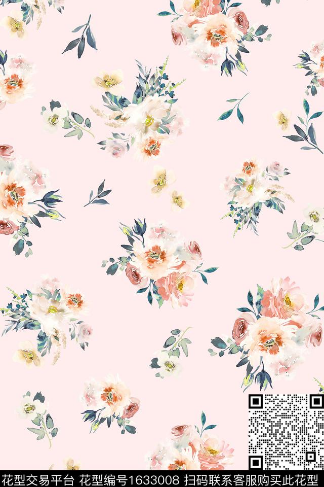 年轻女装花卉水彩花卉数码印花华亿平台下载（图片编号: 1633008） - 瓦栏（Walan）