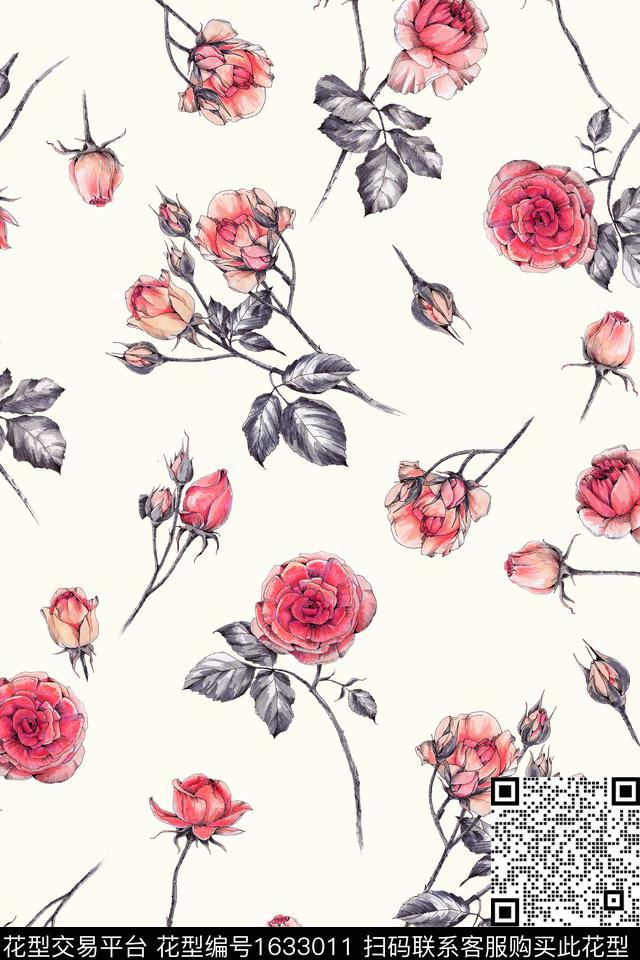 年轻女装花卉水彩花卉数码印花华亿平台下载（图片编号: 1633011） - 瓦栏（Walan）