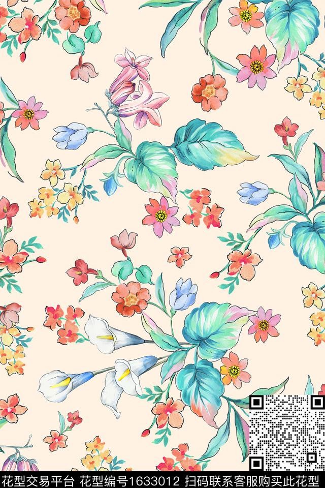 年轻女装花卉水彩花卉数码印花华亿平台下载（图片编号: 1633012） - 瓦栏（Walan）