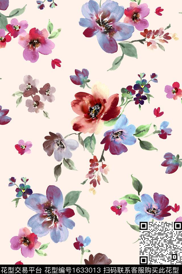 年轻女装花卉水彩花卉数码印花华亿平台下载（图片编号: 1633013） - 瓦栏（Walan）
