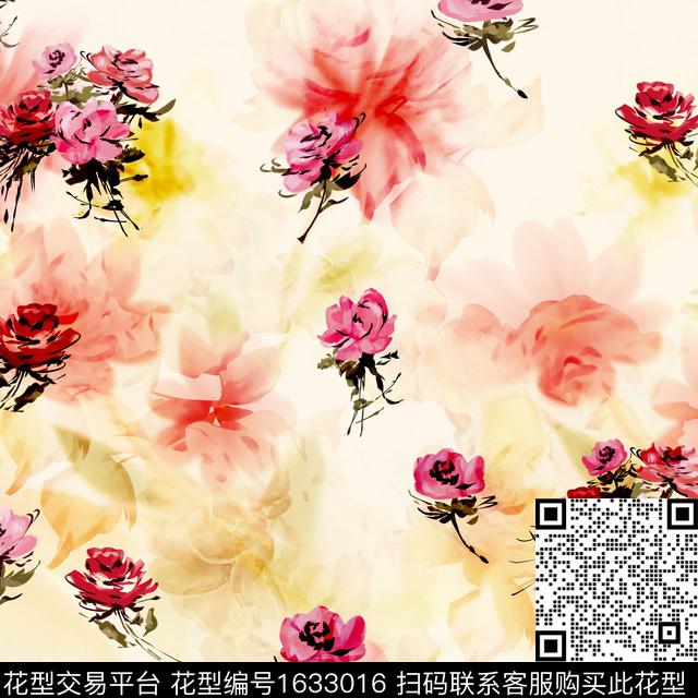 花卉玫瑰花抽象花卉数码印花华亿平台下载（图片编号: 1633016） - 瓦栏（Walan）