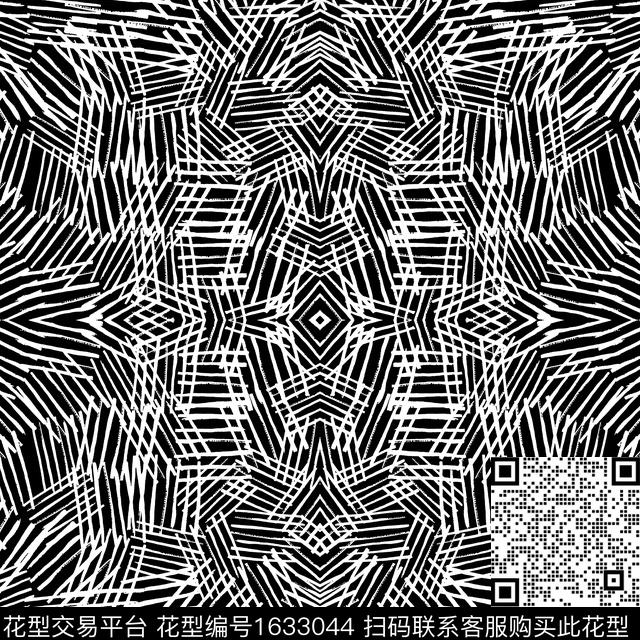 黑白对称线条传统印花华亿平台下载（图片编号: 1633044） - 瓦栏（Walan）