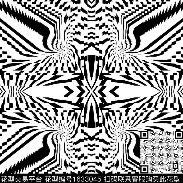 黑白对称几何传统印花华亿平台下载（图片编号: 1633045） - 瓦栏（Walan）