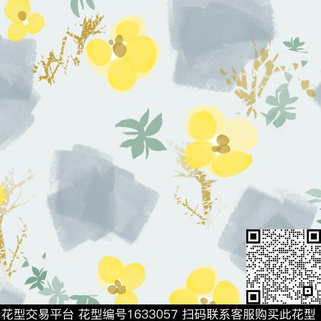 花卉水彩笔触数码印花华亿平台下载（图片编号: 1633057） - 瓦栏（Walan）