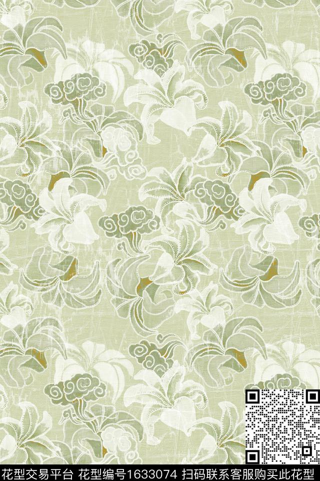 花卉抽象花卉百合数码印花华亿平台下载（图片编号: 1633074） - 瓦栏（Walan）